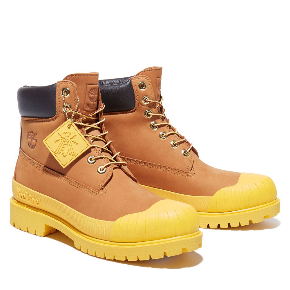 Bocanci 6-Inch Timberland Barbati Maro/Galbeni - Bee Line X Waterproof Rubber Toe - Romania - IRJZOQ